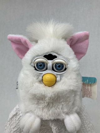 Vintage 1999 Furby Babies All White With Pink Ears And Blue Eyes