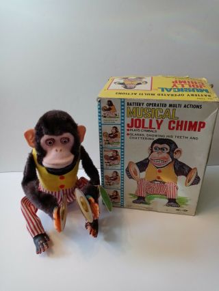 Vintage Battery Operated Musical Jolly Chimp By Daishin,