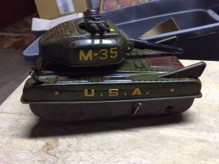 Antique Vintage Marx Tin Battery Operated Armored Tank M - 35 U.  S.  A.  Toy Runs