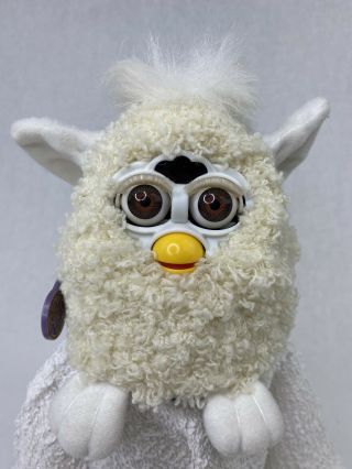Vintage 1999 Furby Babies " Curly " Cream & White Hair With Brown Eyes