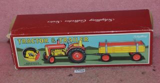 Vintage Schylling Tin Wind - Up Action Tractor & Trailer.