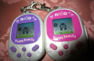 Nano Pets Puppy Family Pink & Purple Playmates Virtual Handheld Pets 1998 Pair