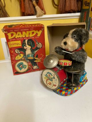 Alps Vintage Battery Operated Dandy The Happy Drumming Pup Fully W/box