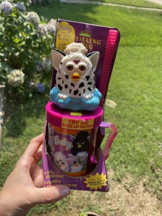 Rare 1999 Talking Furby Cup White With Spots Htf