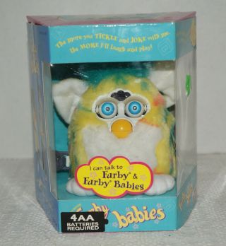 Vtg Tiger 1999 Furby Babies 70 - 940 White & Yellow Spotted W/blue Eyes