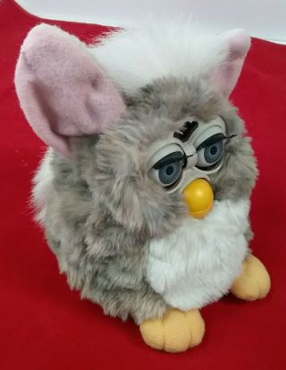 Vintage Furby 1998 Model 70 - 800 Gray White Pink Ears Tiger