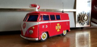 Vintage 1960 Gakken Tin Vw Volkswagen Fire Bus Toy Japan Rare