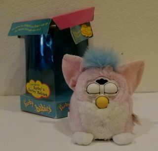 Furby Babies 1999 70 - 940 pink w/blue hair and eyes AND 2