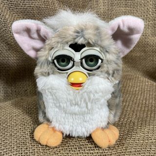 Vintage Furby 1998 Model 70 - 800 Gray White Pink Ears Tiger