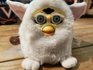 Vintage 1999 Furby White With Pink Ears Exc