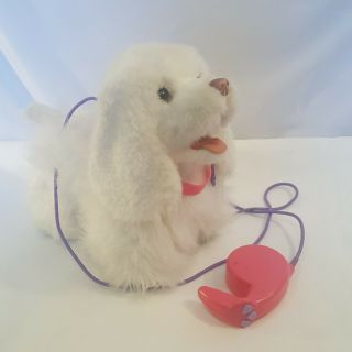 2009 Fur Real Friends Get Up And Gogo My Walking Puppy White Plush Dog Toy Leash