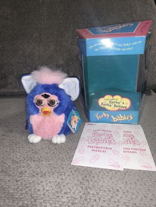 Vintage 1999 Furby Babies Blue And Pink W/ Brown Eyes With Tag
