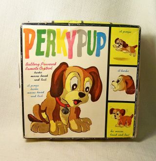 VINTAGE BATTERY OPERATED REMOTE CONTROL PERKY PUP DOG ALPS JAPAN 1960s MIB 3