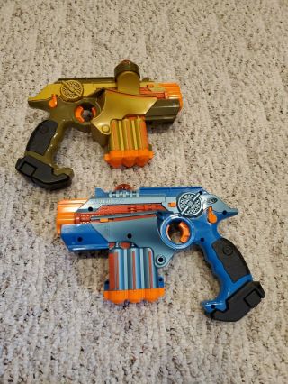 2 Nerf Gold Blue Lazer Tag Phoenix Ltx Blaster Guns Laser Pistol