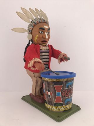 Vintage Tinplate Battery Operated Drumming Native American Tn Japan