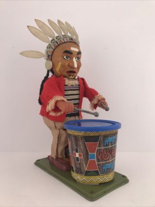 Vintage Tinplate Battery Operated Drumming Native American TN Japan 2
