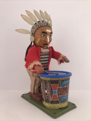 Vintage Tinplate Battery Operated Drumming Native American TN Japan 3