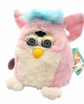 Furby Babies Pink White Blue Hair Blue Eyes 1999 Tiger 70 - 940 With Tags