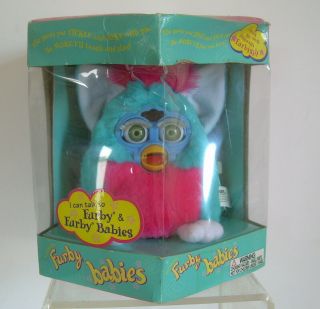 Vintage 1999 Furby Babies Model 70 - 940 Hot Pink & Blue W/ Green Eyes Nib
