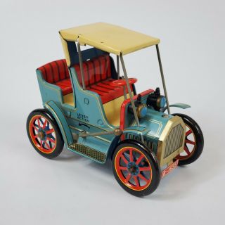 Windup Toy Tin Litho Car Lever Action Japan Trade Mark Tm Modern Toys Vintage