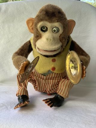 Vintage Musical Jolly Chimp Clapping Tin Cymbals Toy Monkey