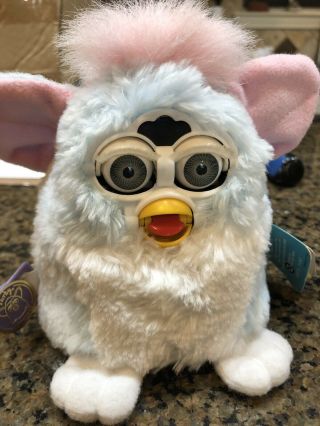 Furby Babies Baby Blue White Pink Gray Eyes 1999 Tiger 70 - 940 With Tags