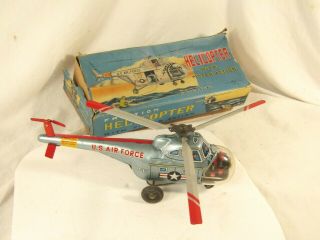 Vintage Nomura T - N Japan Us Air Force Helicopter Friction Piston Action Tin Lith