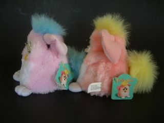 Two Vintage 1999 FURBY BABIES Tiger Elec Pink & Blue Red & Yellow Not 2