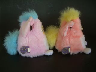 Two Vintage 1999 FURBY BABIES Tiger Elec Pink & Blue Red & Yellow Not 3