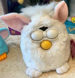 Vintage Tiger Electronic Furby 1998 White Pink Ears Grey/green Eyes 70 - 800