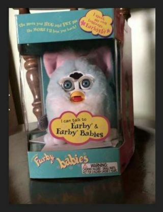 Vintage 1999 Furby Baby 70 - 940 Light Blue White Pink Ears Mohawk W/tags
