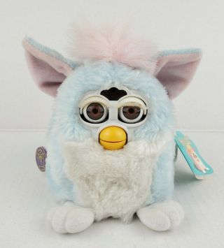 Vintage 1999 Furby Babies 70 940 Light Blue White Pink Ears Mohawk Tags