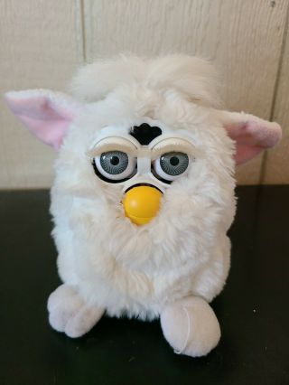 Vintage 1998 Furby White W/ Pink Ears And Blue Eyes