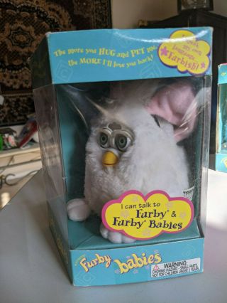 Tiger Electronics 1999 Furby Babies White With Papers,  Tags,  And Box Comatose