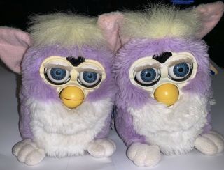 Twin 1999 Vtg Electronic Furbys : Special Limited Edition Lavender Purple/white
