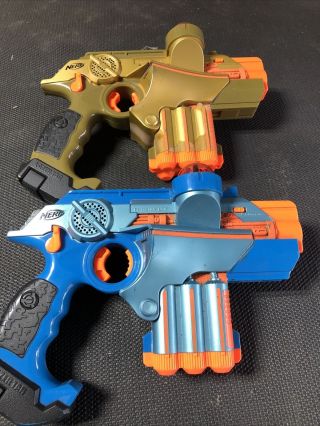 Nerf Gold Blue Lazer Tag Phoenix Ltx Laser Blaster Pistol Tiger Guns Pair