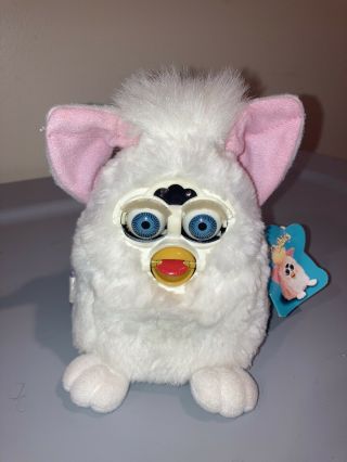 Vintage 1999 Furby Babies All White Snowball ? Pink Ears Blue Eyes Need Repairs