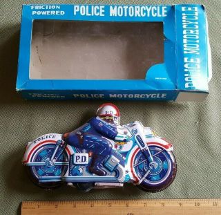 Vintage Tin Friction Toy Pd Police Motorcycle " No.  51 "