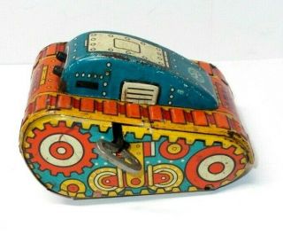 Vintage 1950s Marx 4 " Tin Wind - Up 5 Flip Over Army Tank Toy