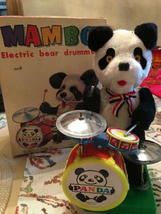 2 Mambo Electric Bear Drummers - Vintage Battery Operated Toy -