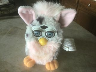 Vtg 1998 Furby 70 - 800 Black Spotted Grey & Pink W Blue Eyes By Tiger Toys W Tags