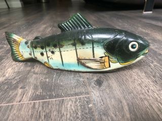 Vintage Trout Fish Tin Friction Toy By Anchor Hadson Japan - Missing Rear Wheel