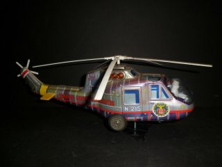 Vintage Battery Operated Tin Toy Helicopter,  Traffic Control,  Tps Japan,