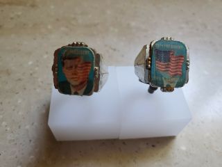 2 Vintage John F Kennedy Jfk Ring Usa Flag Plastic Flicker Gumball Machine Prize