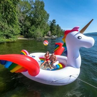 Huge Inflatable Unicorn Pool Float Island Drink Holders Cooler 9ft Tall Epic