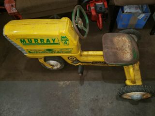 Vintage Murray Big 4 Pedal Tractor Yellow An Green Old Steel Pedal Tractor