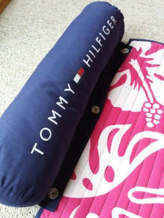 Vtg Tommy Hilfiger Beach Roll Up Mat Detachable Spell Out Flag Pillow 68 X 24