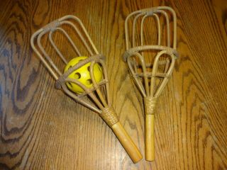 Vintage Bamboo Air Scoop Whiffle Ball Toss Catch Game Family Yard Lawn Game