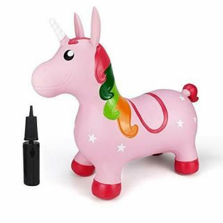 Pink Unicorn Hopper Horse Hopper Bouncy Inflatable Animal Ride - On Toy For Chi.