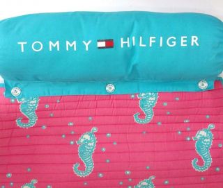 Tommy Hilfiger Beach Pool Mat Turquoise Pink Seahorse Print Padded Roll - Up